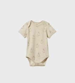 Baby + Child Nature Baby | Short Sleeve Bodysuit | Bunny Tales Oatmeal Marl Print