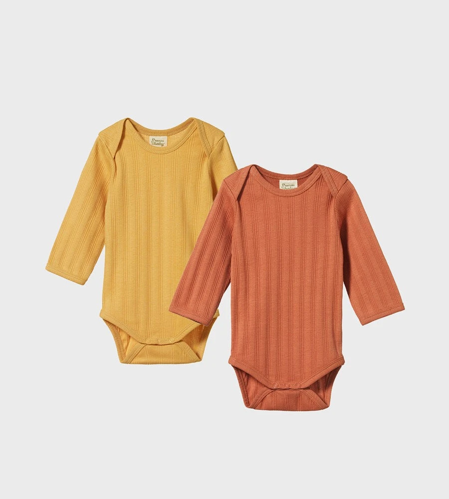 Baby + Child Nature Baby | Two Pack Derby Long Sleeve Bodysuit | Chai/Biscuit