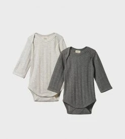 Baby + Child Nature Baby | Two Pack Derby Long Sleeve Bodysuit | Light Grey Marl/ Charcoal Marl