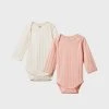 Nature Baby | Two Pack Derby Long Sleeve Bodysuit | Natural/Rose Bud