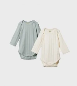 Baby + Child Nature Baby | Two Pack Derby Long Sleeve Bodysuits | Natural & Sea