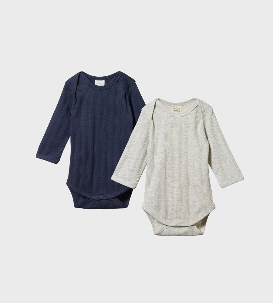 Nature Baby | Two Pack Derby Long Sleeve Bodysuits | Navy & Grey Marl