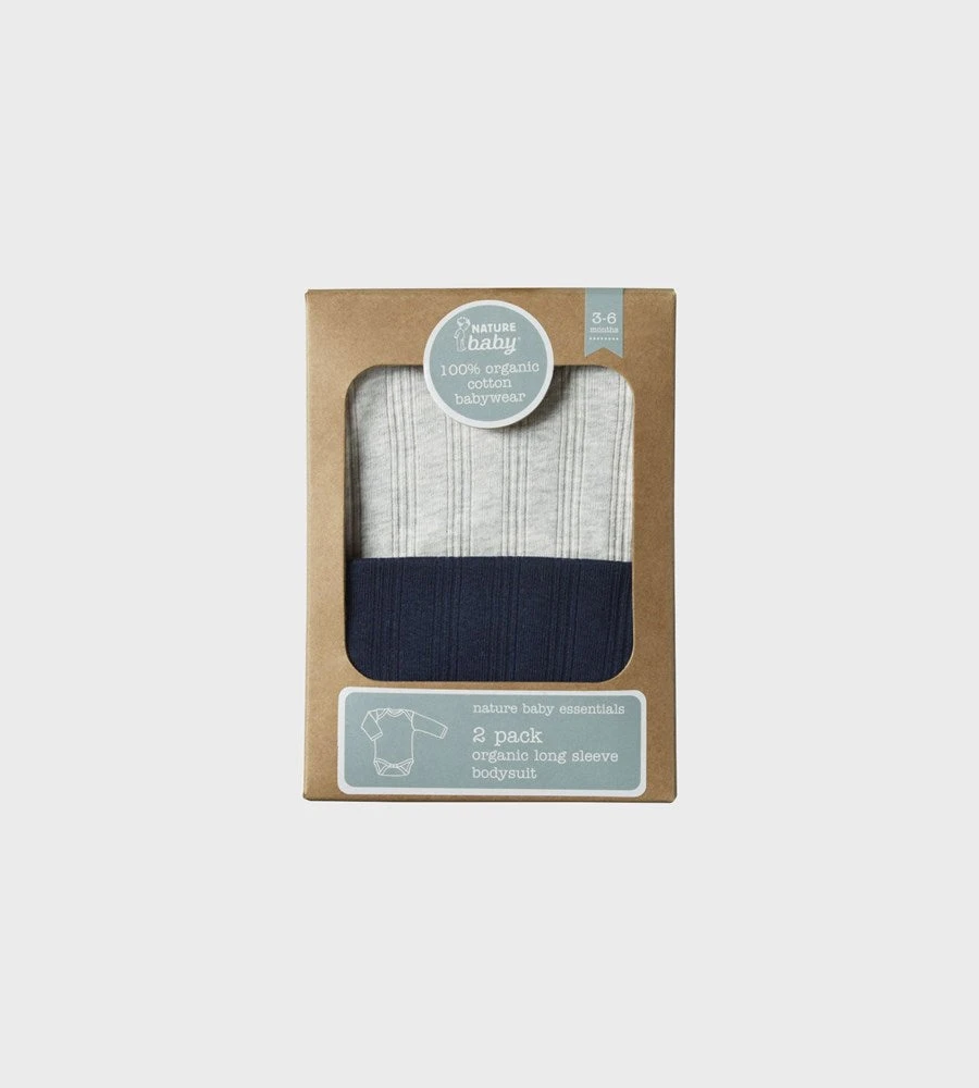 Nature Baby | Two Pack Derby Long Sleeve Bodysuits | Navy & Grey Marl