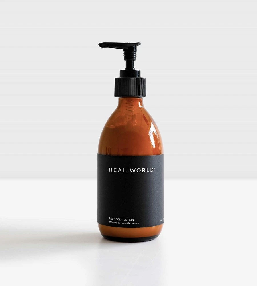 Real World | Rest Body Lotion | Mānuka & Rose Geranium New In Fashion