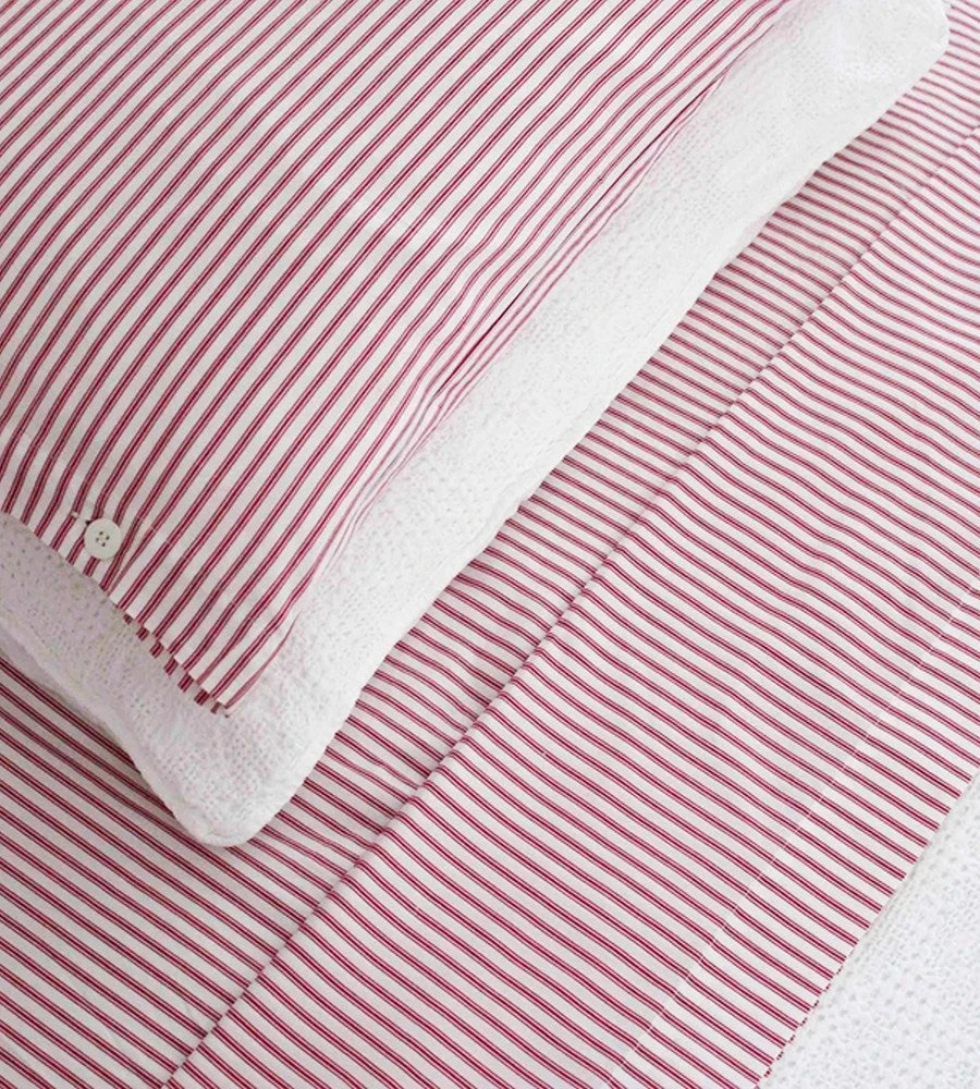 Seneca | Classic Ticking Stripe Sheet Set | Red Homewares