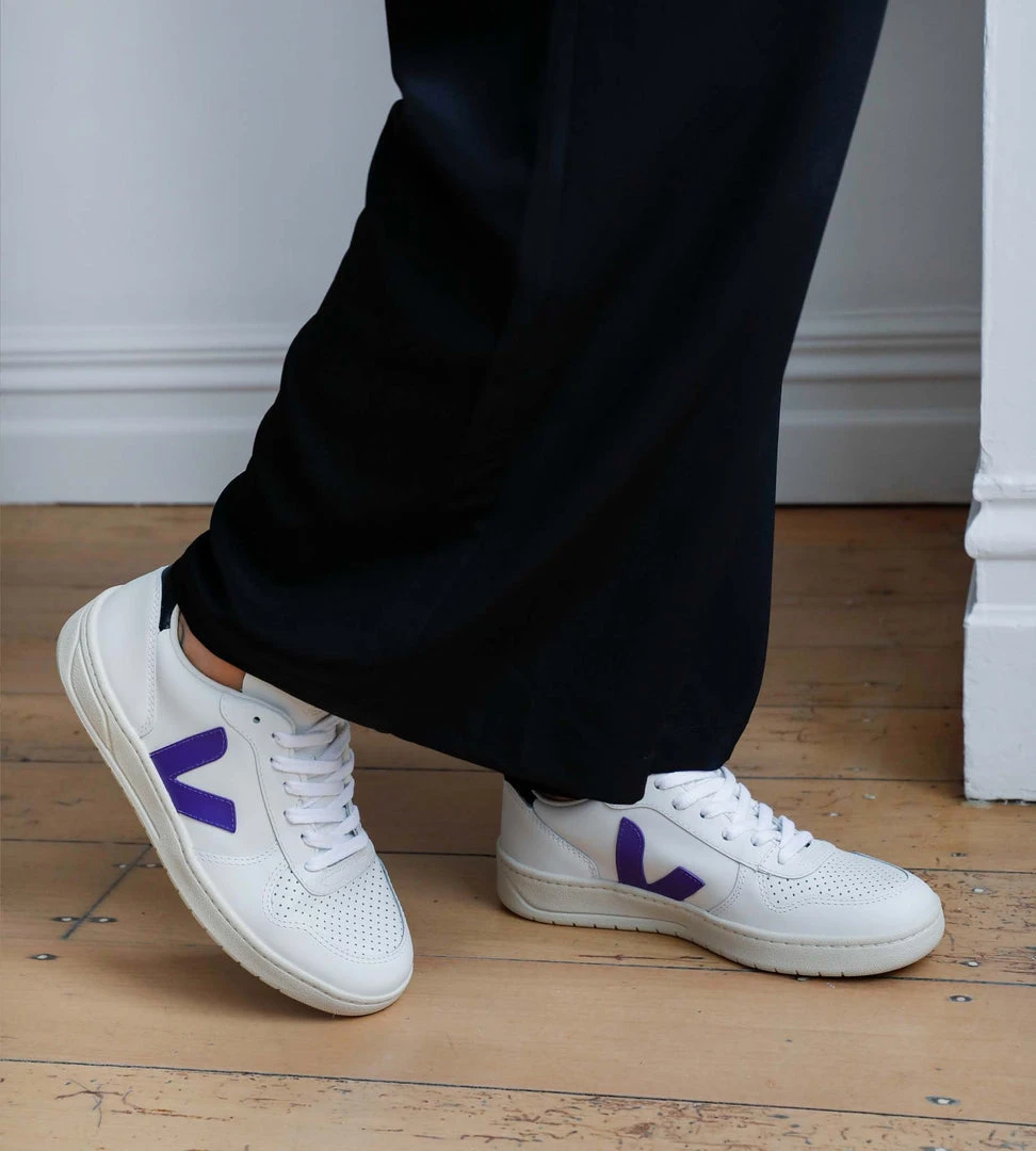 Veja | V10 Leather Sneaker | Extra White Purple Black Fashion + Beauty