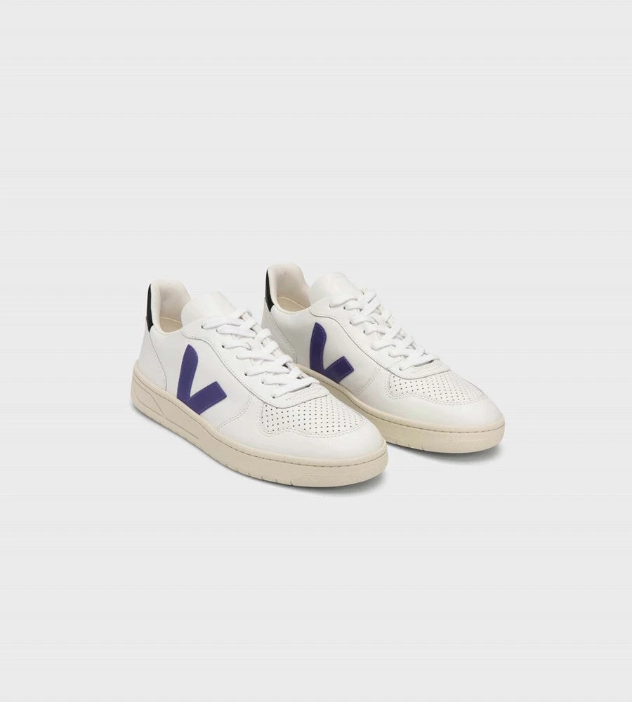 Veja | V10 Leather Sneaker | Extra White Purple Black Fashion + Beauty