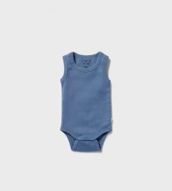 Baby + Child Wilson & Frenchy | Organic Pointelle Singlet Bodysuit | Rain Drop