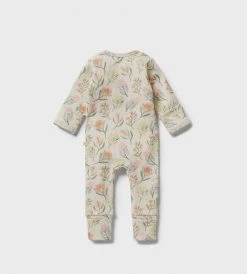 Wilson & Frenchy | Organic Rib Zipsuit With Feet | Pretty Floral New In Baby