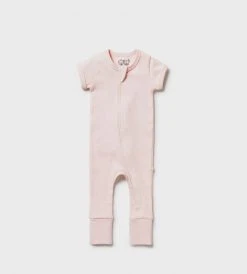 Wilson & Frenchy | Organic Stripe Rib Zipsuit | Cantaloupe
