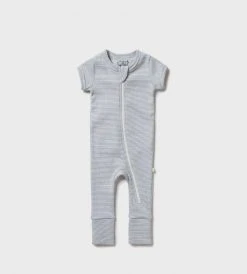 Wilson & Frenchy | Organic Stripe Rib Zipsuit | Rain Drop