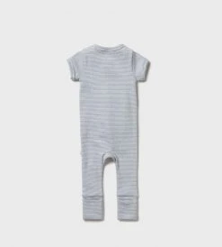Wilson & Frenchy | Organic Stripe Rib Zipsuit | Rain Drop