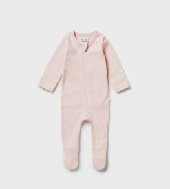 Baby + Child Wilson & Frenchy | Organic Stripe Rib Zipsuit With Feet | Cantaloupe