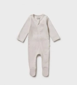 Baby + Child Wilson & Frenchy | Organic Stripe Rib Zipsuit With Feet | Clay