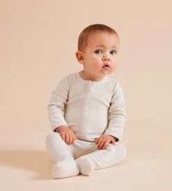 Baby + Child Wilson & Frenchy | Organic Stripe Rib Zipsuit With Feet | Clay