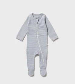 Wilson & Frenchy | Organic Stripe Rib Zipsuit With Feet | Rain Drop Baby + Child