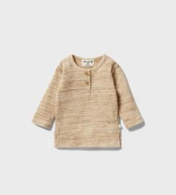 Wilson & Frenchy | Organic Waffle Henley Top | Oatmeal Fleck New In Baby
