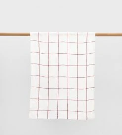 Father Rabbit Living Woven Check Tea Towel | Off White & Red Homewares