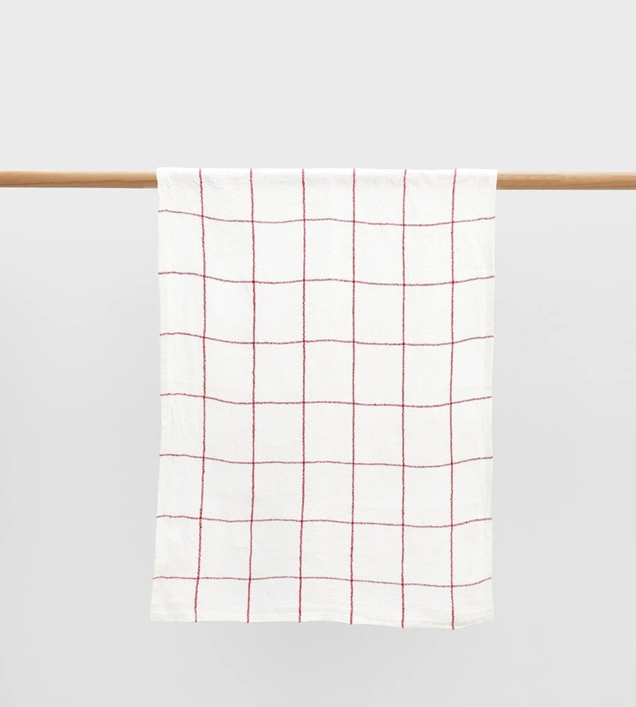 Father Rabbit Living Woven Check Tea Towel | Off White & Red Homewares
