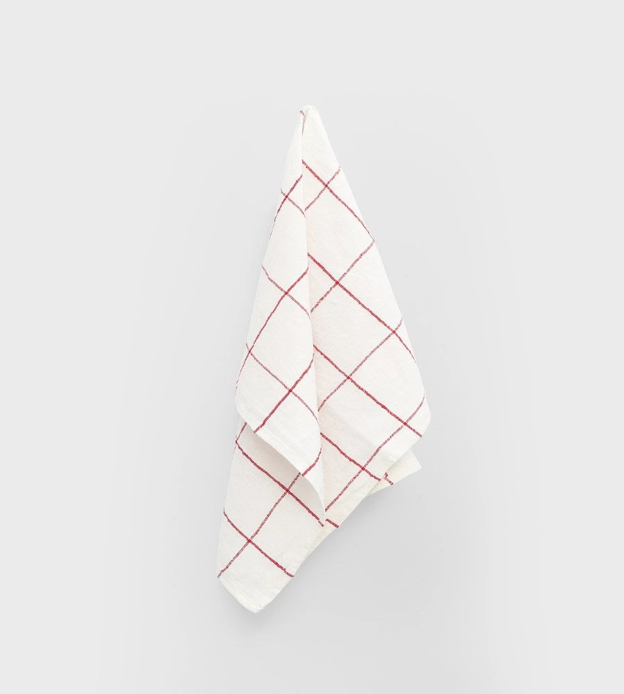 Father Rabbit Living Woven Check Tea Towel | Off White & Red Homewares