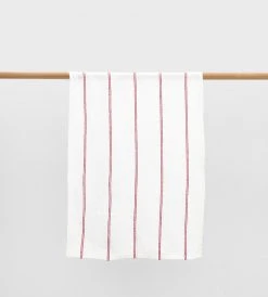 Father Rabbit Living Woven Stripe Tea Towel | Off White & Red Homewares