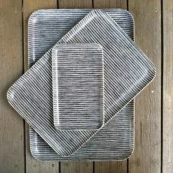 Homewares Fog Linen Tray | Grey And White Stripe