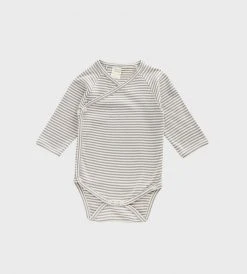 Nature Baby | Long Sleeve Kimono Bodysuit | Grey Marle Stripe Baby + Child